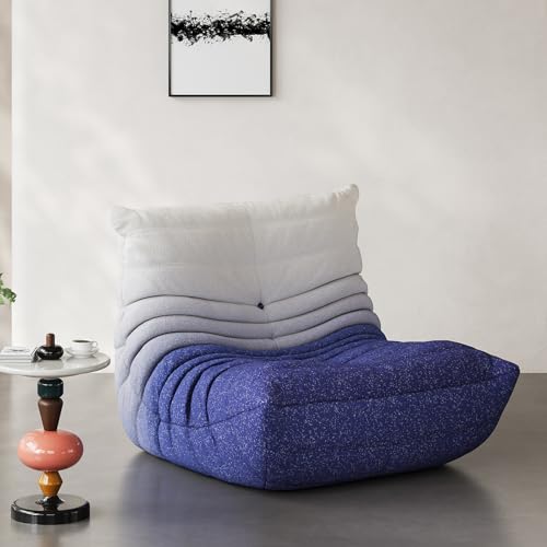 Image of Bean Bag Chair, Cozy Memory Foam Bean Bag Chairs for Adults, Comfy Fireside Accent Chair Lazy Floor Chair for Gaming Bedroom Living Room (White&Blue, Single)
