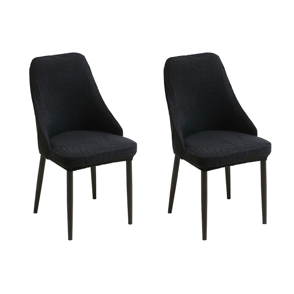 Housse de chaise de salle à manger dossier incurvé extensible noire tabouret de bar moderne 2x