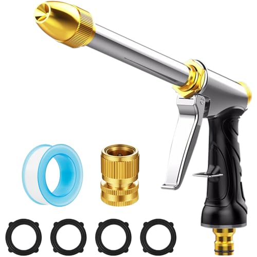Heavy Duty Garden Hose Nozzle Sprayer - 100% Metal High Pressure Water Gun with Adjustable Spray Modes, Brass Tip & Quick Connectors, Non-Slip Grip for Watering Plants, Lawn, Car Wash & Patio Cleaning by BEUED - Used condition - US$21.88