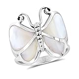 Captivating Butterfly Motif White MOP Statement .925 Sterling Silver Ring (9)