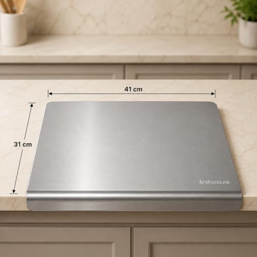 Image of Large Countertop Stainless Steel Chopping Board for Kitchen | Easy-Clean, Odor-Free Metal Cutting Board for Vegetables & Fruits | Durable Prep Board | 41 x 31 cm