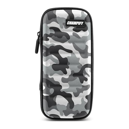 Champify® Darttasche mit Haltesystem gegen Verrutschen der Dartpfeile | Hard-Case zum Schutz für 3 Steeldarts/Softdarts & vielen Taschen für Dart Flights & weiteres Darts Zubehör