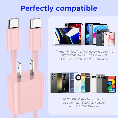 Image of iPhone 17 16 15 Charger Fast Charging,2Pack 20W Apple iPad USB C Wall Chrager Block with 6FT USB C to C Cable for iPhone 17 /Pro /Pro Max /17 Air / 16 /16 Pro /16 Pro Max /15 /Plus /Pro /Pro Max (Pink)