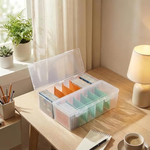 2 Stück Karteikarten Box, Karteikasten Din A8 mit Abnehmbaren Trennbretter, 235 x 95 x 68 mm Karteikartenbox A8, Karteikarten Box A8 mit Deckel, Karteibox für bis zu 1200 Karten (Orange und Grün)