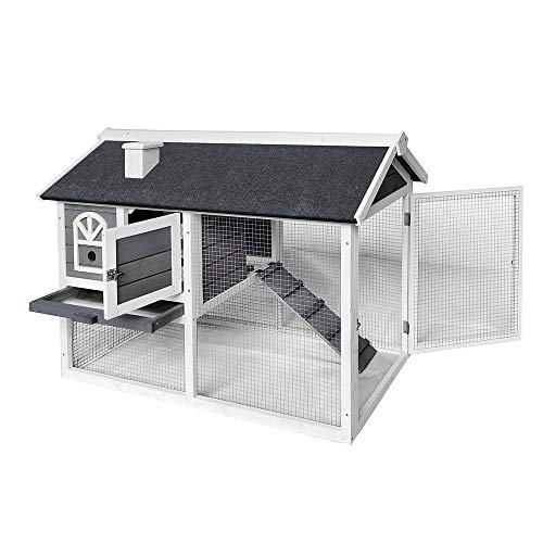 BIRASIL 48\" Weatherproof Wooden Rabbit Hutch House with Outdoor Run, Bunny Hutch House Wood Chicken Coop - Thumbnail 7