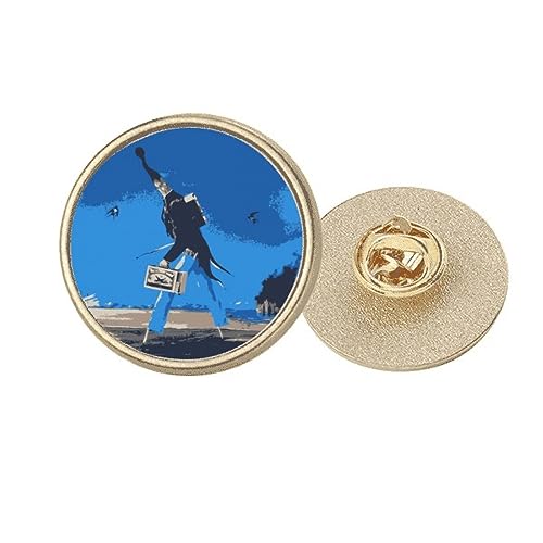 Broche en métal doré illustration grotesque fond bleu taille M pour veste