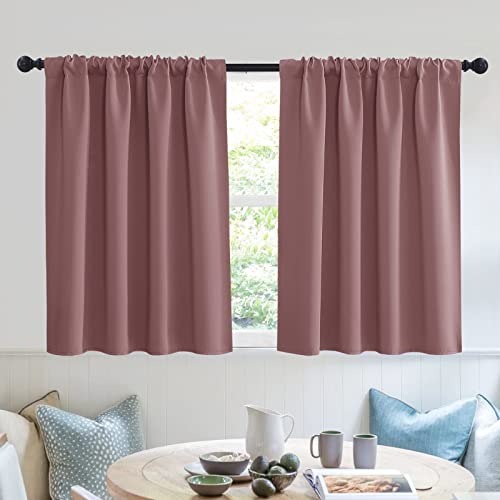 RYB HOME Small Curtains Blackout - Privacy Energy Efficiency Mini Curtains for Kids Bedroom RV Camper Windows Trailer Bathroom Kitchen Cabinet Window Tiers, W 29 x L 30, Dusty Rose, 2 Panels