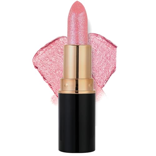 Glitter Lipstick Long Lasting Highly Pigmented with Moisturizing Formula, Smooth Creamy Lip Stick for Women, Waterproof Shimmer Lip Gloss in Nude Pink Shades (02#)