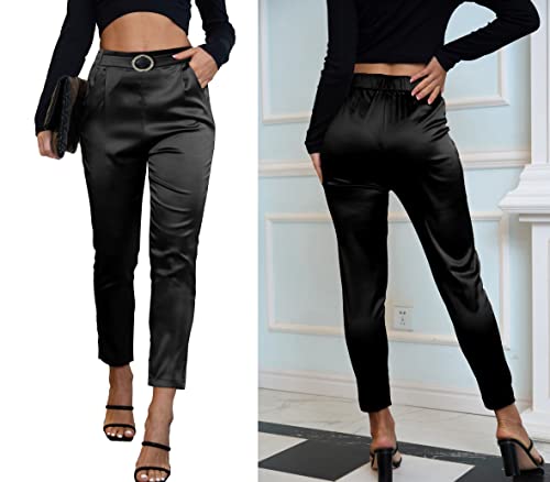 Women's Satin Pants Dress Casual Party Wedding Night Pull on High Waist Pants3
