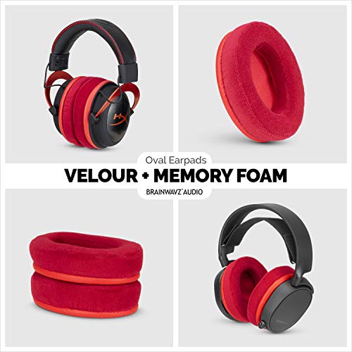 Image of Brainwavz Velor Replacements Ear Pads - for ATH-M50X, SHURE, AKG, HifiMan, ATH, Philips, Fostex Velour Memory Foam Earpads & Many Over The Ear Headphones, Oval Red