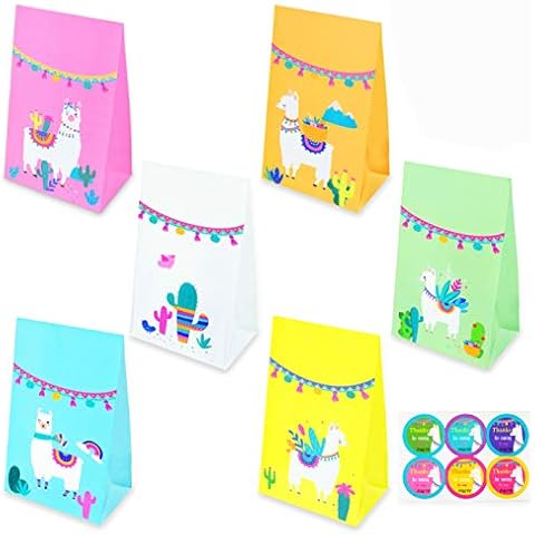 MOAXMOA Llama Party Favor Bags Cactus Gift Bags Mexico Fiesta Goodie Treat Bags Themed Baby Shower Birthday Party Supplies with Stickers Set of 24 Cover