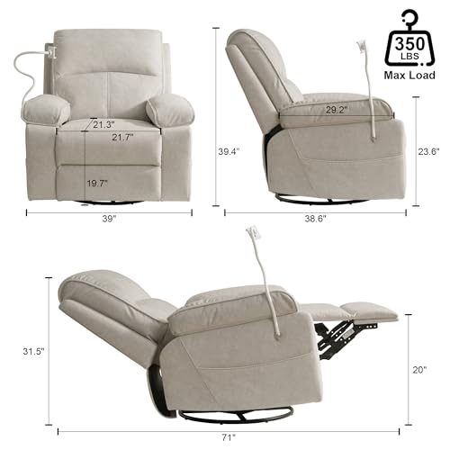 YuuYee Nursery Rocking Chairs Glider Recliner with Flexible Phone Holder,Comfortable Nursing Chair Swivel Rocker Recliner for Baby Breastfeeding, Velvet, Beige
