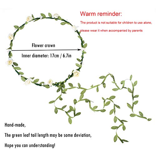 Awaytr 2Pcs Fashion For Bohemian Style Wedding Bride Bridal Headdress Floral Flower Garland Headwear Headbands (Cream White+Red) #TOP5