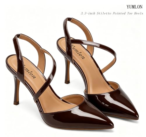 Image of Closed Toe Slingback Heels Wedding High Stiletto Heel for Women 3.3 Inch Ankle Strap Pointed Toe Pumps Prom Dress Bride Shoes for Dinner Party Sexy