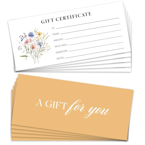 25 Blank Gift Certificates for Business, Floral Gift Certificate for Business Salon Beauty Spa Restaurants Birthday, 3.5 x 8” Work Business Present Card -04