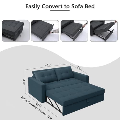 Image of CASASTYLE Trissa 2 Seater Pull-Out Premium Fabric Sofa Cum Bed Sofa Set for Living Room (Teal Fabric)