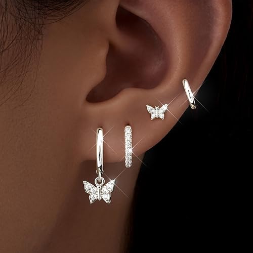 Image of Small Gold Huggie Hoop Earrings Set for Women Men Hypoallergenic 14K Plated Stack Cartilage Earrings, Sterling Silver Multiple Piercing Lightweight Mini Thin Cute Dainty Trendy Jewelry Gifts for Women