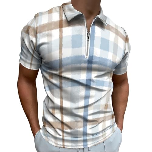 Polo homme bleu slim fit à manches courtes et col en v avec imprimé carreaux aquarelle