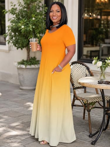 Image of PinkPatty Women's Plus Size Maxi Dresses Short Sleeve Sundress Summer T-Shirt Beach Long Dress with Pockets