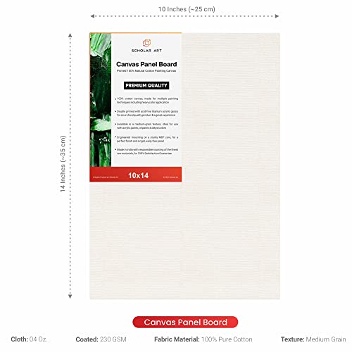 Image of Scholar Art Hobby Series 04 Oz (230 GSM) 100% Cotton Canvas Panel Board for Painting (White Blank Canvas Boards for Acrylic Paint, Oil Paint, Wet & Dry Media) | 10 inchx14 inch (25x35 cm), Pack of 12