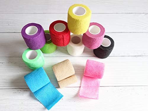 Smanzu 12 Pack 2" X 5 Yards Self Adherent Wrap Bulk Breathable Self Adhesive Vet Tape For Pets, Stretchy Sports Cohesive Bandage Wrap For Athletic, Wrist And Ankle(12 Colors) #TOP2