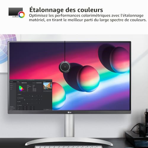 LG Electronics Ultrafine™ 27UP85NP-W Ecran PC 27' - Dalle IPS résolution UHD 4K (3840x2160), 5ms 60Hz, DisplayHDR™400, DCI-P3 95%, Pied réglable, USB-C (90W), Haut-parleurs, étalonnage des Couleurs