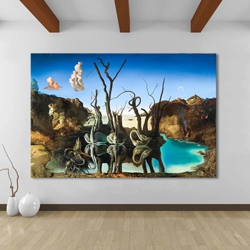 Impression Salvador Dali Cygnes et Éléphants de Qualité Musée | Toile Tendue sur Cadre