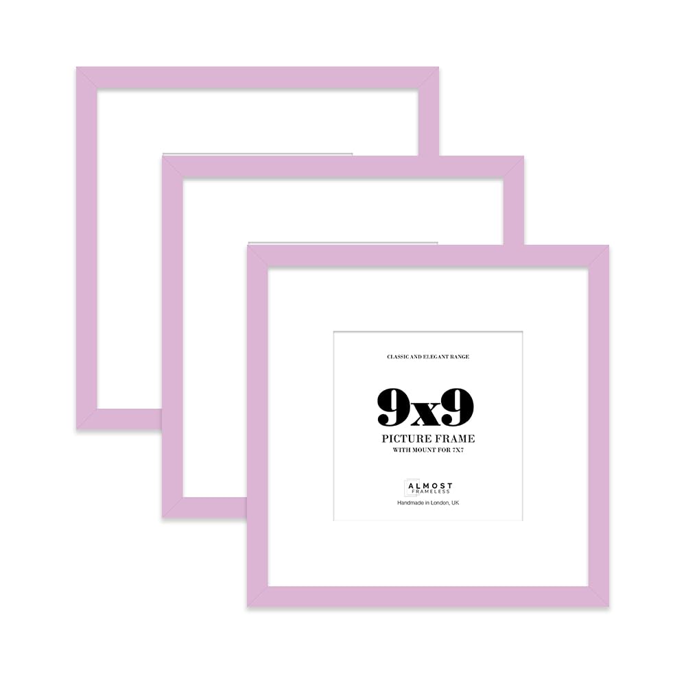 9x9 Lilac Picture Frame with Mount for 7x7 Photos, Prints - Modern Square Wall Frame, Set of 3