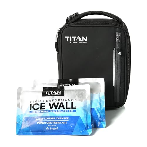 Image of Titan by Arctic Zone Fridge Cold Lunch Box, 2 Ice Packs, Black Ice | Fridge cold insulated cooler bag with leak proof lining for men and women, includes 2 gel ice packs
