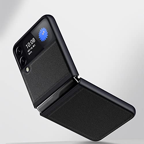 YAGELANG Capa para Samsung Galaxy Z Flip 4, capa protetora de couro genuíno minimalista leve e fina