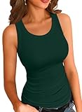 VICHYIE Womens Summer Tank Tops Scoop Neck Sleeveless Shirts Ribbed Tanks Slim Fitted Casual Basic Tee Shirt Green M