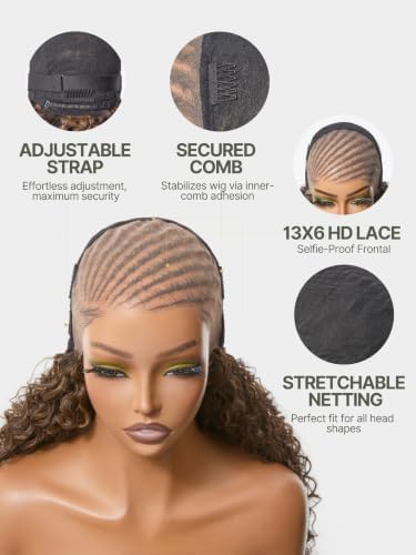 Frodio 13×6 Cornrow Braided Wigs for Black Women 24 Inches Highlight Brown — view 6