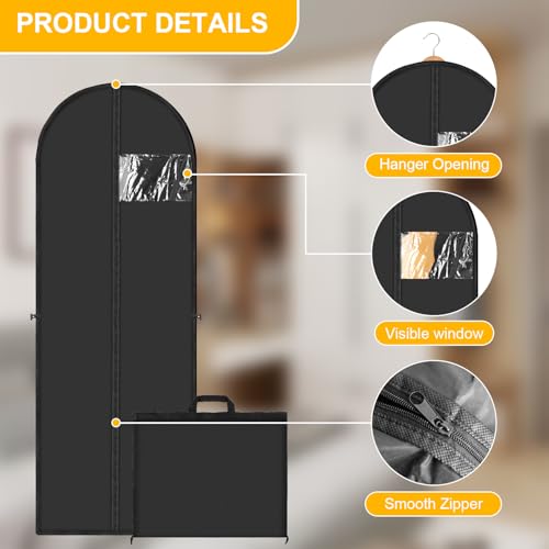 2 Stück Kleidersack 180 x 60 cm,Keidersack Lang, Reisetasche, Verdickte Staubschutzhülle für Anzüge, Faltbare Staubschutzhülle für Kleidung zum Mitnehmen, Lange Hülle für Mäntel, Schwarz
