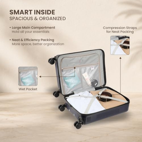 Image of SWISS MILITARY Pascal Hard 55cm Lightweight PC Small Cabin Travel Luggage Trolley Bag, Anti-Theft Zippers & 3-Dial Lock, 360 Wheels, Wet Pocket & Aluminium Trolley Handle Suitcase Capacity 51L-Navy