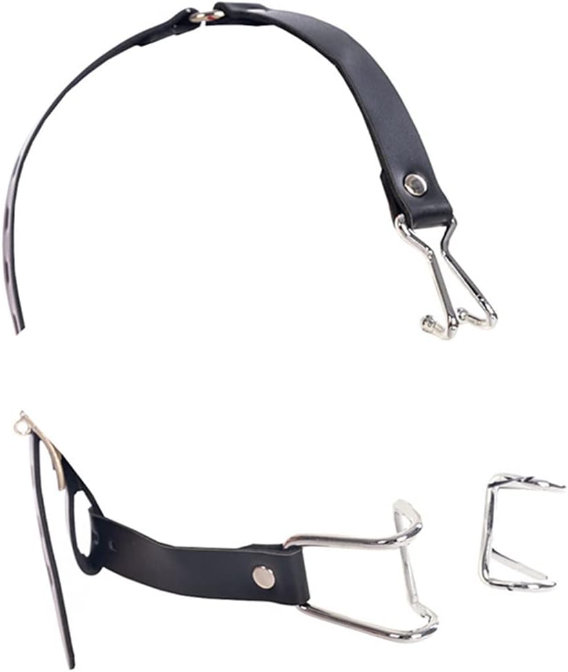 SM Restraint Leather Head Harness Nose Hook with Metal Mouth Enlargement Ring Bondage Mouth Gags Set Slave Toys for Couples