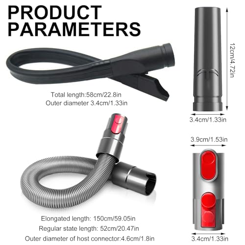 4-Teiliges Set Staubsauger Zubehör für Dyson, Schlauch Verlängerung + Flexible Fugendüse + 2 Adapter Zubehör, Passend für Dyson Staubsauger V7V8V10V11V15, für Die Reinigung Von Ecken und Lücken