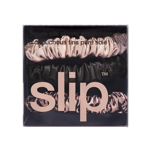 Image of SLIP Silk Hair Ties, Farrah Skinny Scrunchies, Set of 3 | Anti-Damage | 100% Mulberry Silk | anti-friction, anti-tangle, anti-knot, anti-frizz, anti-snag | All Hair Types | Slipsilk Technology