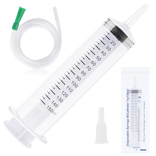 150ml Spritze mit Schlauch Plastikspritze mit Kappe Große Spritze Wiederverwendbar Großer Kapazität Spritzen Einzeln Versiegelte Spritzen für Labor Industrie Haustierfütterung (150/250/350/550 ml)
