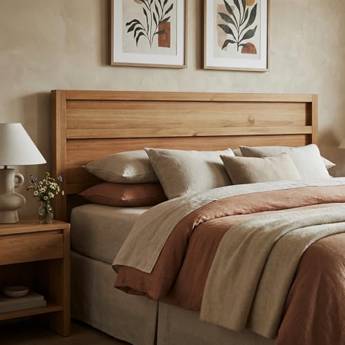 ComfIQ Serene Wood Panel Headboard with Clean-Line Design King Size Stained Pine Easy Assembly Quality Materials