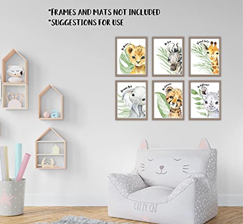 Baby Safari Animals Wall Art Prints - Nursery Decor - Set Of 6-11X14 - Unframed - Watercolor #TOP6