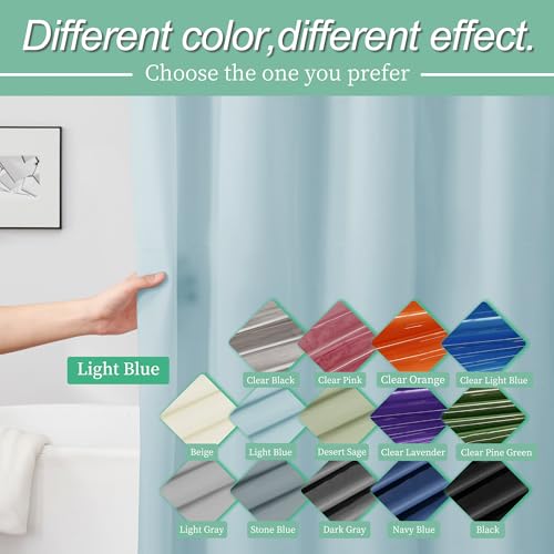 Image of Mrs Awesome Light Blue Shower Curtain Liner with 3 Magnets, 72x72 Premium Flexible Sturdy Plastic Shower Curtain for Bathroom Lightweight & Waterproof, Light Blue