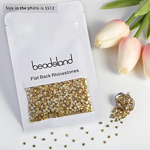 Image of beadsland Flat Back Crystal Rhinestones Round Gems for Nail Art and Craft Glue Fix, Metal Sunlight (2.9-3.0mm) SS12 /1440pcs