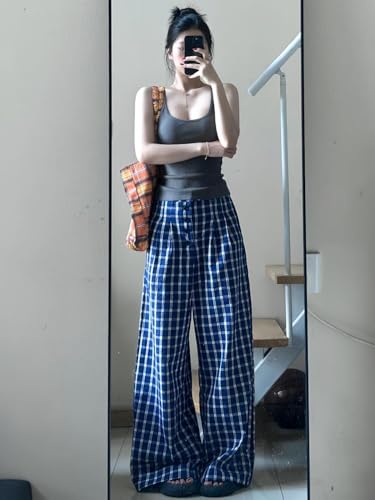 Y2k Vintage Baggy Plaid Casual Pants Woman Oversized Fashion Harajuku Japanese Style Streetwear Check Trousers4