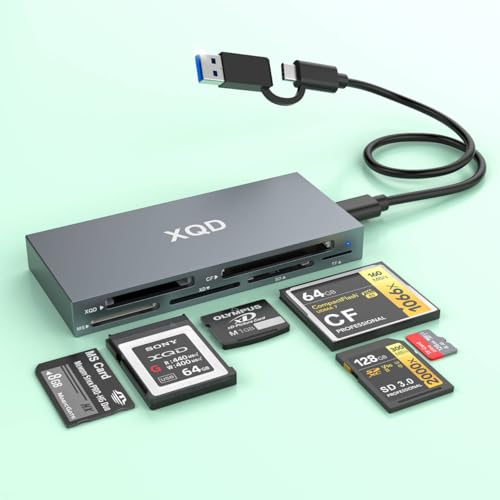 Contenuto della confezione: 1 lettore di schede multifunzione 6 in 2, 1 cavo dati USB-C a USB-A da 10,5 cm. Se avete domande sul nostro lettore di schede XQD, non esitate a contattarci. Siamo lieti di aiutarvi.