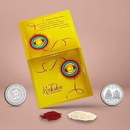 Image of DeoDap (K1 F7 E10) Multicolor Bracelet /Rakhi & Chocolate | silver elephant rakhi with red beads | Rakhi with card & chocolate | chocolate gift pack | men bracelet | rakshabandhan gift |