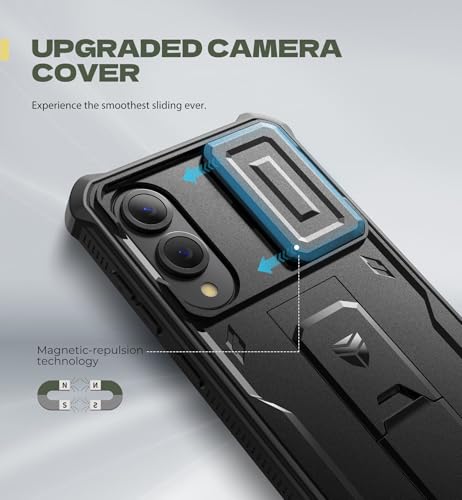 Image of Dexnor for Samsung Galaxy S25 Edge Case with Upgraded Slide Camera Cover & 2 Front Frames & Built-in Screen Protector & Kickstand, Heavy-Duty Rugged Case Full-Body Bumper Protective Cover,Black