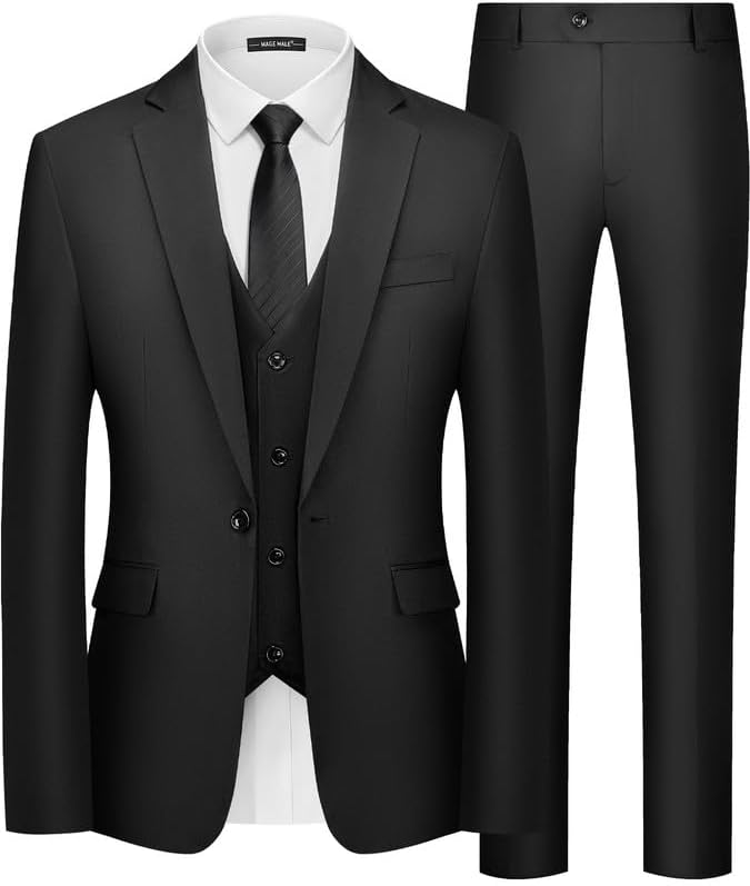 MAGE MALE Men's 3 Piece Suit Slim Fit One Button Business Wedding Formal Blazer Jacket Vest Pants Set - Image 5