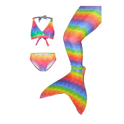 La Mejor Lista de Colas de sirena los mejores 10. 39 Mermaids 123 Traje de Baño Cola de Sirena para Niñas, 4 Piezas, Diseño Funny Raimbow, Talla 10 Años (MX/US, Numérica, 10, Funny Raimbow)