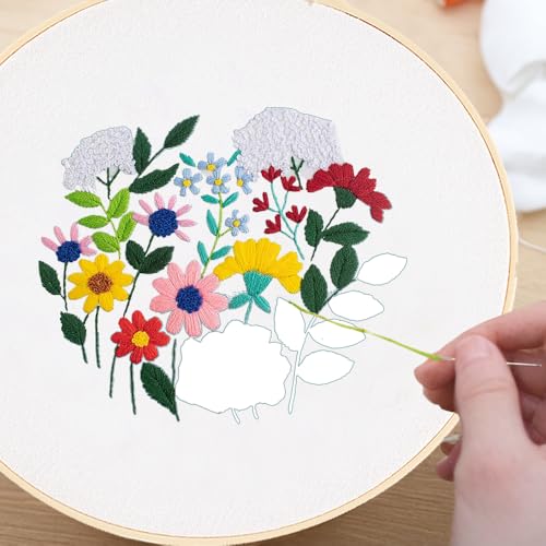 Image of Huacan Embroidery Canvas Bag Kits for Adults Beginner Stamped Flowers Pattern DIY Cross Stitch Printed Flower Stitching Sewing Kit