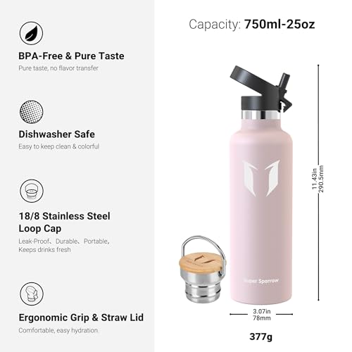 Sparrow Botella Agua Acero Inoxidable 500ml &750ml &1L- Botella con Pajita - Imagen 4